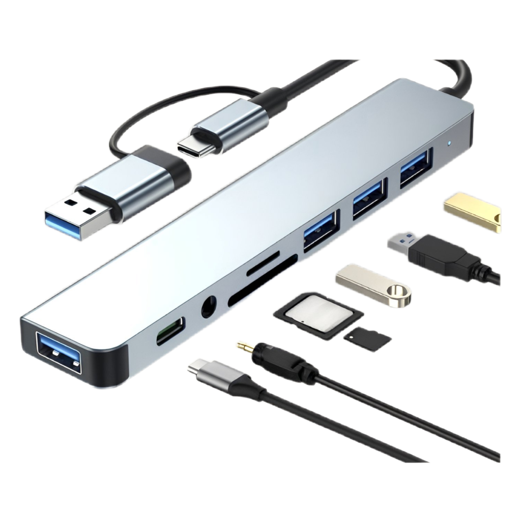 Carte SD externe — Lecteur + hub multiports (USB-C / USB-A)